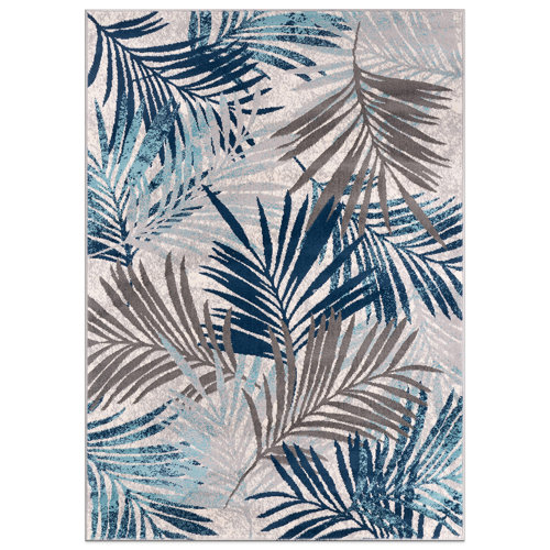 Beachcrest Home Beliveau Floral Performance Blue/Gray/Ivory Rug